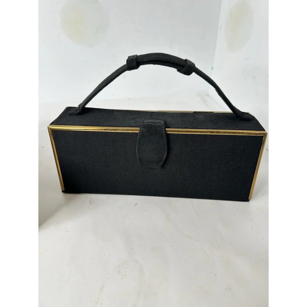 Zell Fifth ‎ Avenue Vintage Vanity  compact Purse Black & Gold EUC